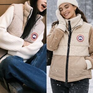 $750 Canada Goose Elora Mixed-Media Zip-Up Vest - LIGHT TAN -size medium